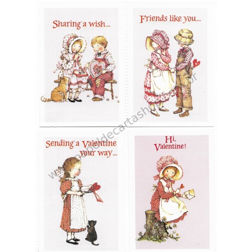 Kit 4 Mini-Cartões de Mensagem Valentines Antigo Importado Holly Hobbie