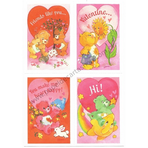 Kit 5 Mini-Cartões de Mensagem Valentines Antigo Importado Ursinhos Carinhosos