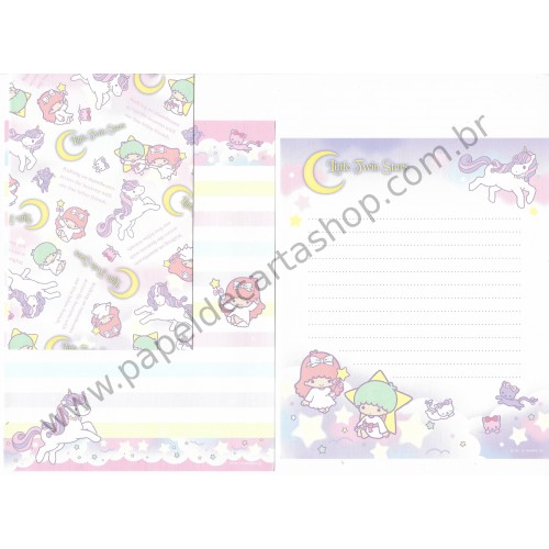 Ano 2012. Kit 2 Conjuntos de Papel de Carta Little Twin Stars Puffy Clowds Sanrio