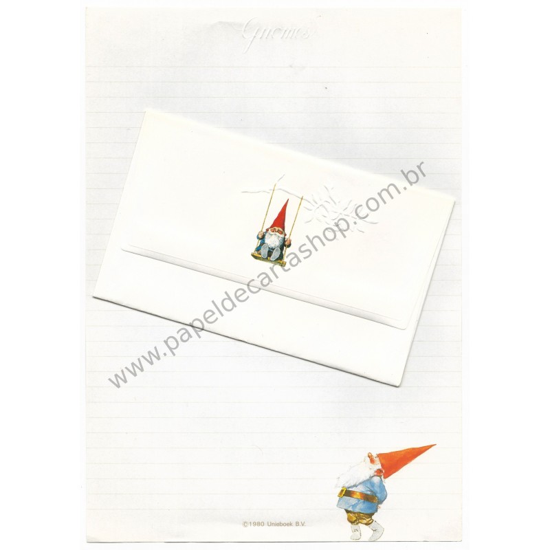 Ano 1980. Conjunto de Papel de Carta Gnomes Vintage Sanrio Unieboek BV