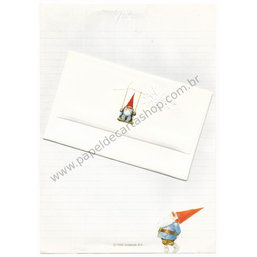 Ano 1980. Conjunto de Papel de Carta Gnomes Vintage Sanrio Unieboek BV