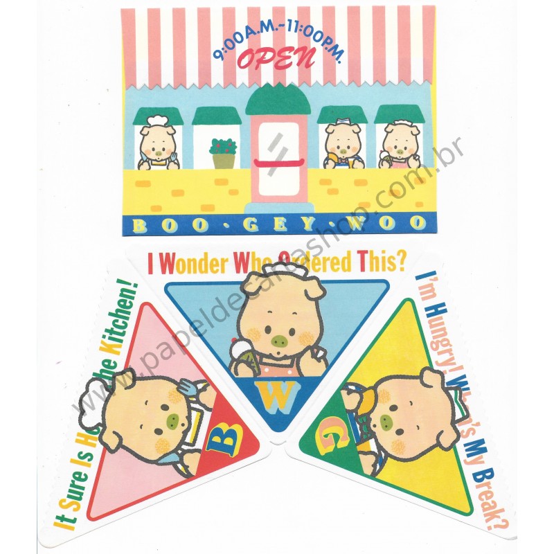 Ano 1985. Conjunto de Papel de Carta BOO GEY WOO Open Antigo (Vintage) Sanrio