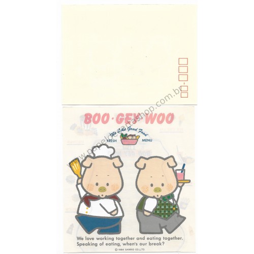 Ano 1984. Conjunto de Papel de Carta BOO GEY WOO Lunch Drinks CRS Vintage Sanrio