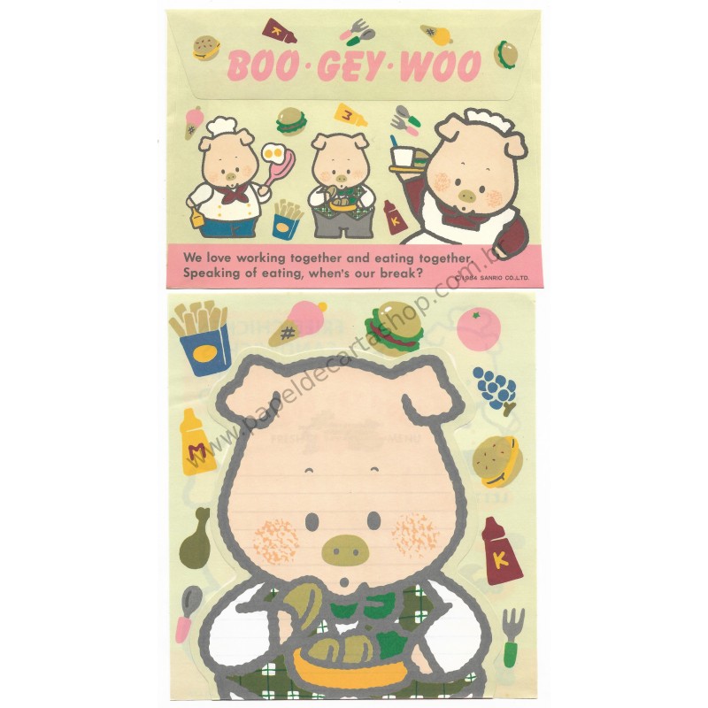 Ano 1984. Conjunto de Papel de Carta BOO GEY WOO Lets Eat CRE Vintage Sanrio