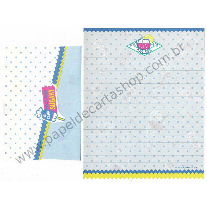 Ano 1979. Conjunto de Papel de Carta Fresh Punch Nice and Sugary CAZ Vintage Sanrio