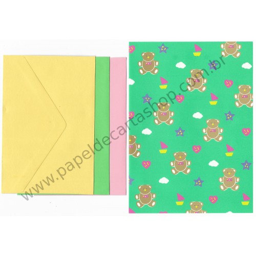 Ano 1987. Conjunto de Papel de Carta Bear Tin Colors Vintage Sanrio