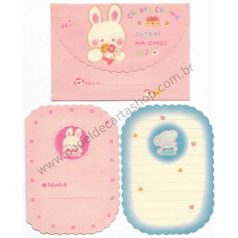 Ano 1989. Conjunto de Papel de Carta Cheery Chums Vintage Sanrio