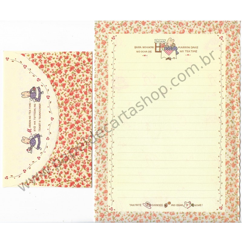 Ano 1988. Conjunto de Papel de Carta Marron Cream Tea Vintage Sanrio