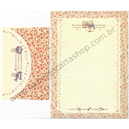 Ano 1988. Conjunto de Papel de Carta Marron Cream Tea Vintage Sanrio