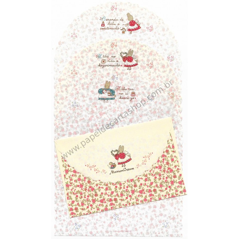 Ano 1990. Conjunto de Papel de Carta Marron Cream Trio Vintage Sanrio