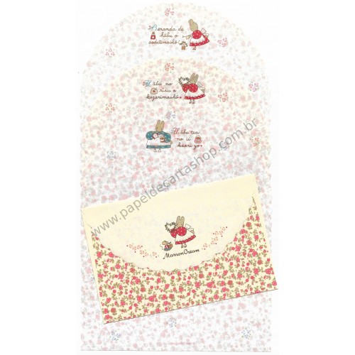 Ano 1990. Conjunto de Papel de Carta Marron Cream Trio Vintage Sanrio