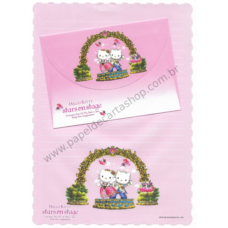 Ano 2000. Conjunto de Papel de Carta Hello Kitty Stars On Stage Pink Sanrio