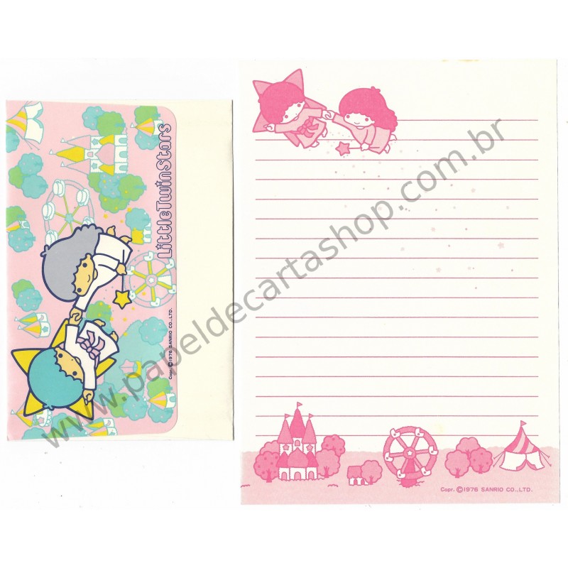 Ano 1976. Conjunto de Papel de Carta Little Twin Stars Park Vintage Sanrio