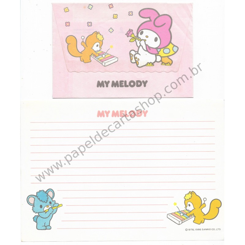 Ano 1986. Conjunto de Papel de Carta My Melody Days of Fun Vintage Sanrio Argentina