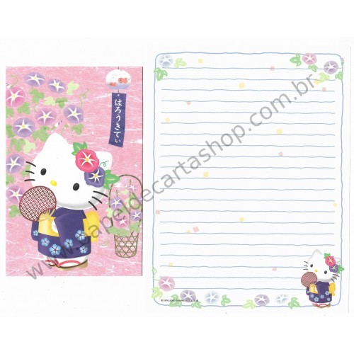 Ano 2000. Conjunto de Papel de Carta Gotōchi Kitty Kimono Sanrio