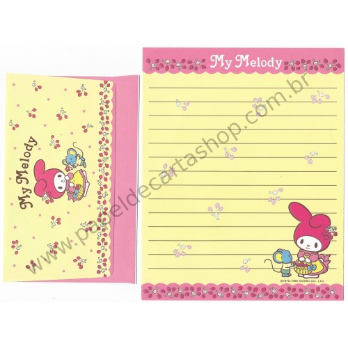 Ano 1996. Conjunto de Papel de Carta My Melody Straw Vintage Sanrio