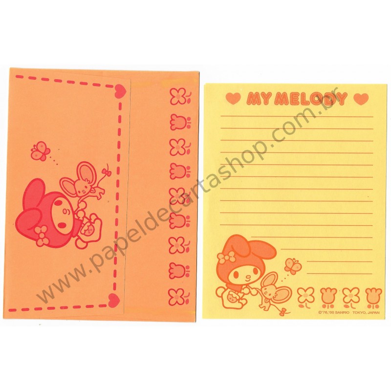 Ano 2000. Conjunto de Papel de Carta My Melody Orange Vintage Sanrio