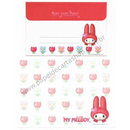 Ano 1998. Conjunto de Papel de Carta My Melody Tulips Vintage Sanrio