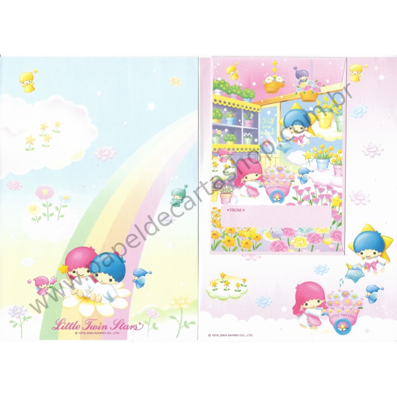 Ano 2004. Conjunto de Papel de Carta Little Twin Stars ESP Sanrio