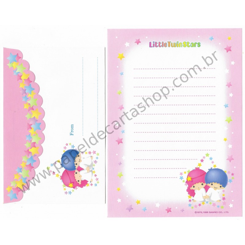 Ano 1998. Conjunto de Papel de Carta Little Twin Stars ST2 Antigo (Vintage) Sanrio