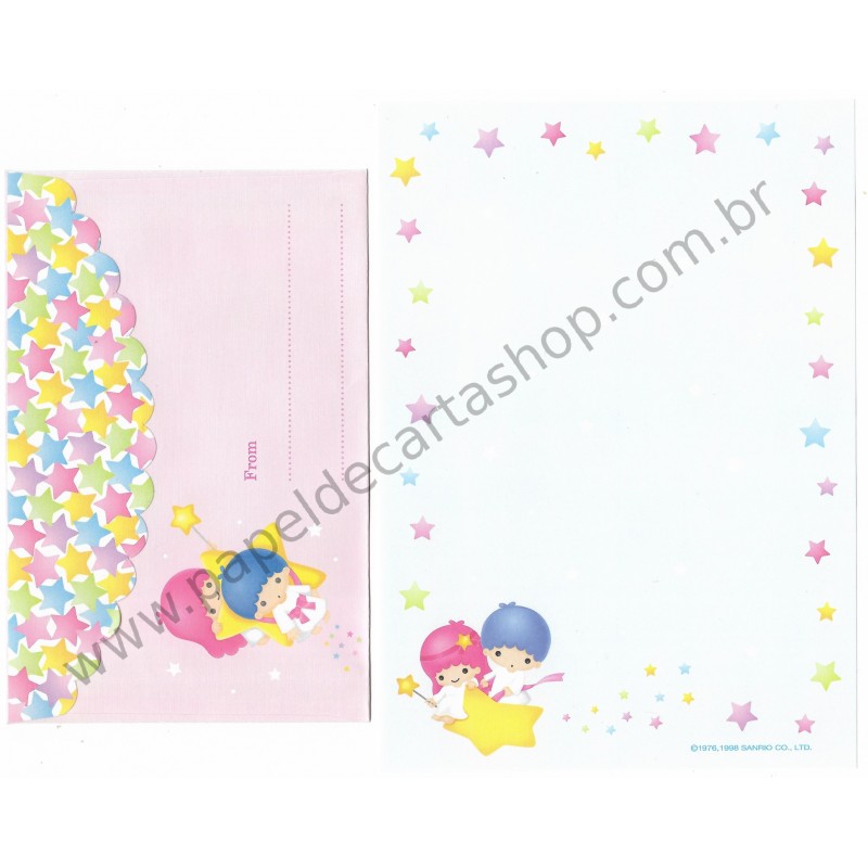 Ano 1998. Conjunto de Papel de Carta Little Twin Stars ST4 Antigo (Vintage) Sanrio