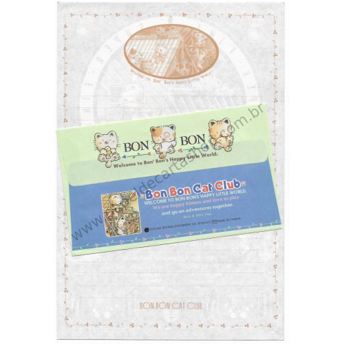 Conjunto de Papel de Carta Antigo Vintage Bon Bon Cat Super Fine