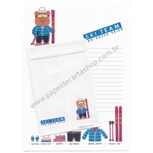 Conjunto de Papel de Carta Vintage Ski Team TOMO Japan