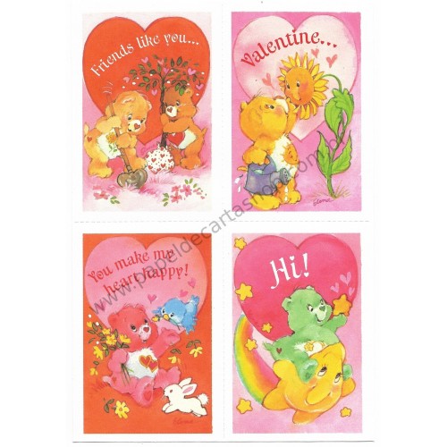Kit 4 Mini-Cartões de Mensagem Valentines Antigo Importado Ursinhos Carinhosos