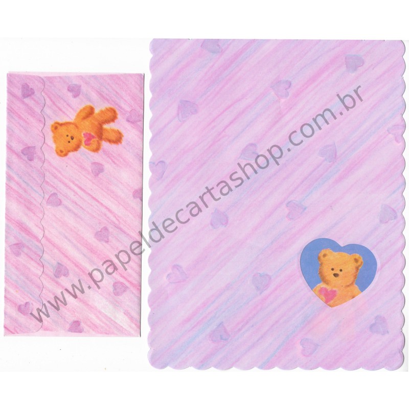 Ano 1989. Conjunto de Papel de Carta Bear Pink Vintage Sanrio Korea