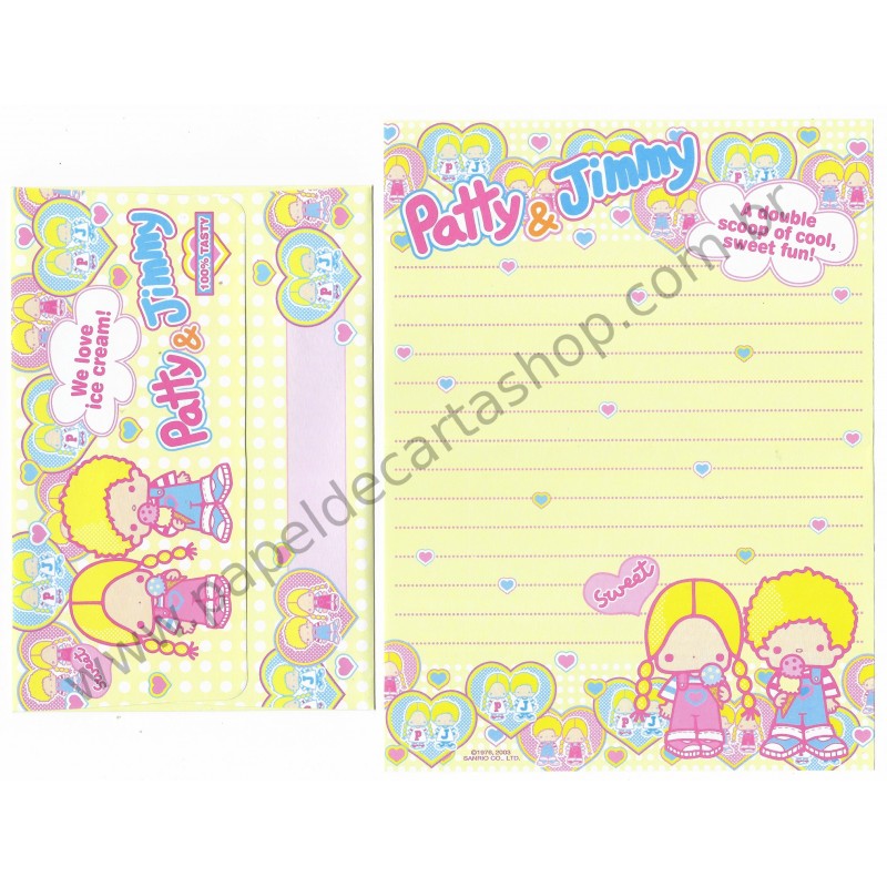 Ano 2003. Conjunto de Papel de Carta Patty & Jimmy Sweet Sanrio