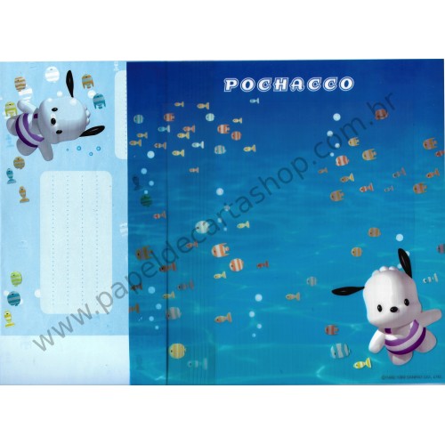 Ano 1999. Conjunto de Papel de Carta GIGANTE Pochacco Vintage Sanrio