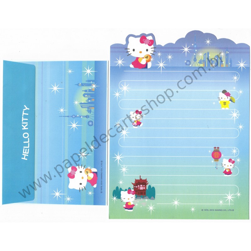 Ano 2010. Conjunto de Papel de Carta Hello Kitty Regional Sanrio Japan