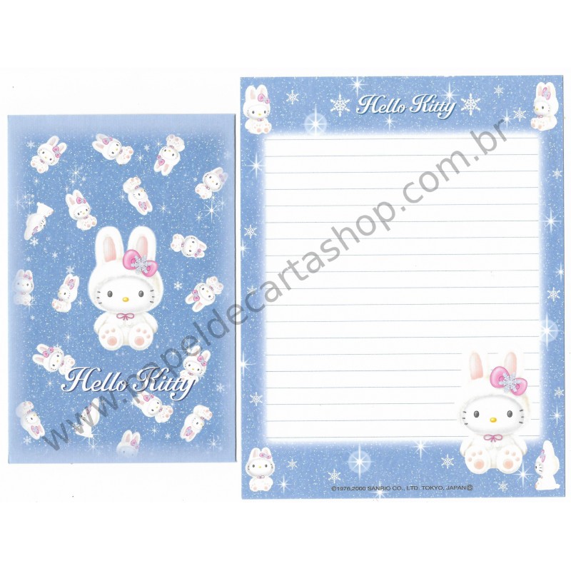 Ano 2000. Conjunto de Papel de Carta Hello Kitty Regional Snow Sanrio