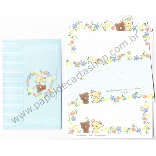 Conjunto de Papel de Carta Importado Rilakkuma Meets Chairoikoguma