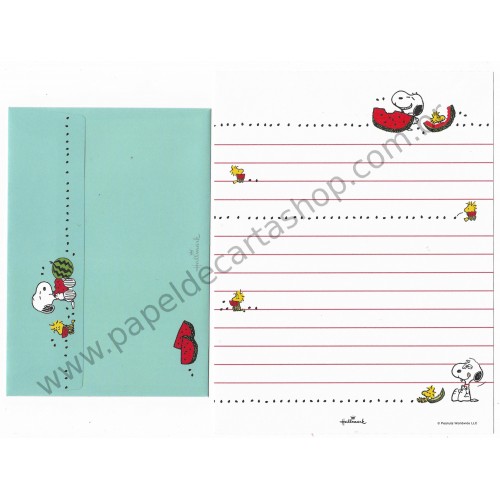 Conjunto de Papel de Carta Snoopy Watermelon3 - Vintage Peanuts Hallmark