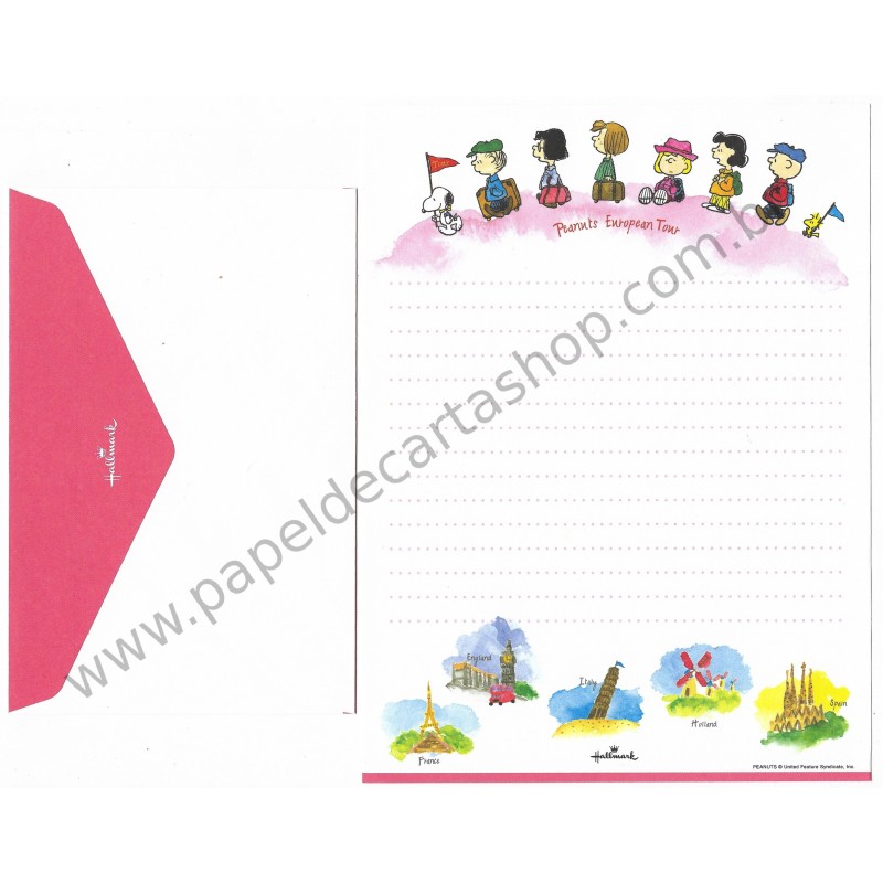 Conjunto de Papel de Carta Peanuts European Tour CVM Hallmark