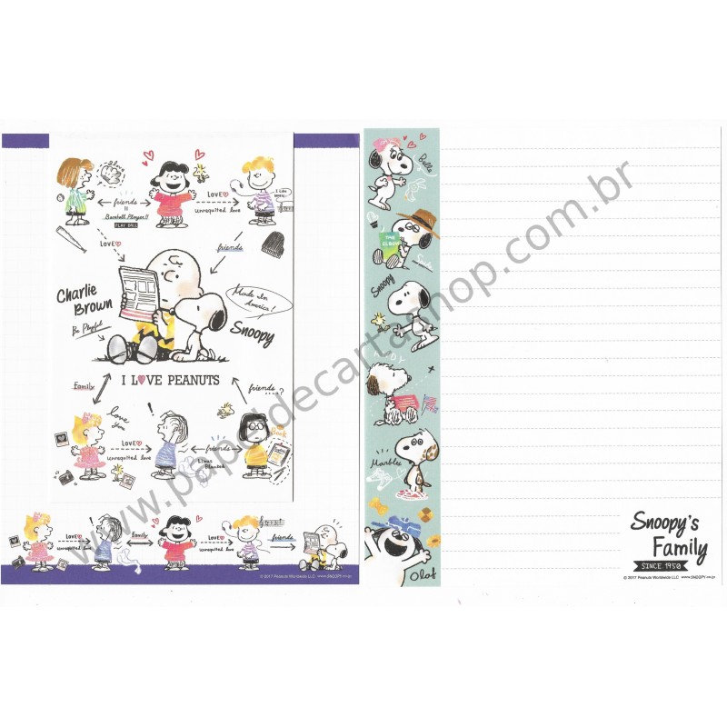 Kit 2 Conjuntos de Papel de Carta Snoopy 's Family Peanuts 2017