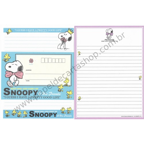 Kit 2 Conjuntos de Papel de Carta Snoopy Keep Cool Peanuts 2014