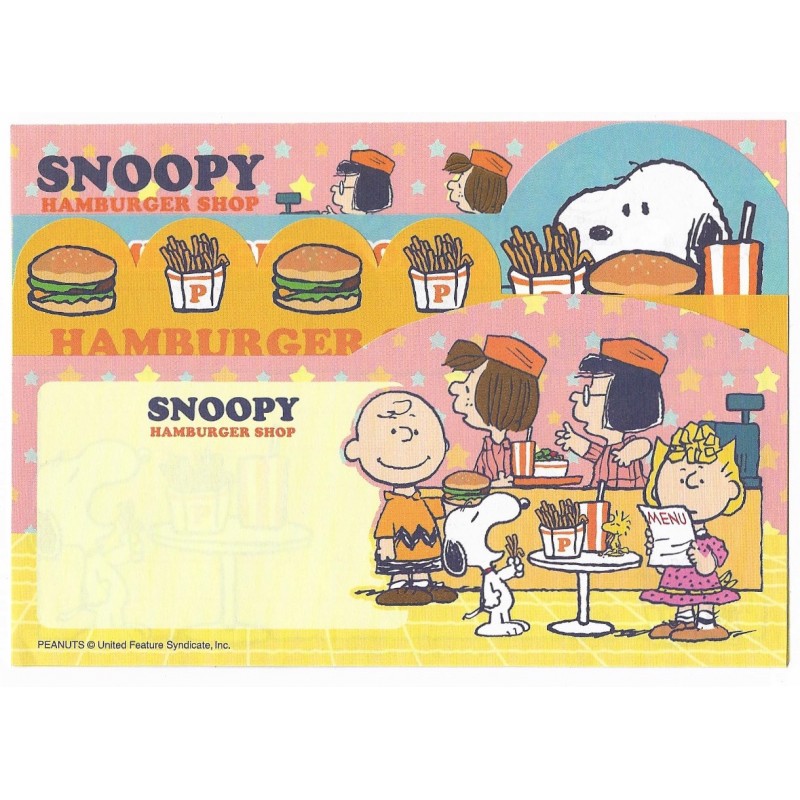 Kit 4 Notas GRANDES Snoopy Hamburger Shop Hallmark Japan