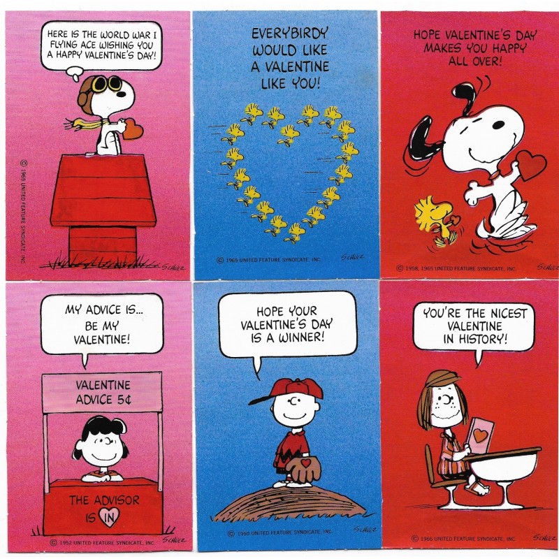 Kit 6 Mini-Cartões de Mensagem Valentines Antigo Importado Snoopy4