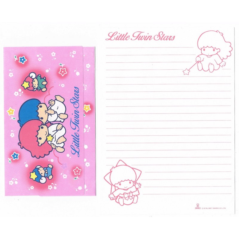 Ano 1987. Conjunto de Papel de Carta Little Twin Stars Vintage Sanrio