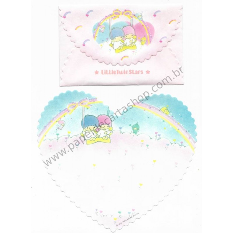 Ano 1984. Conjunto de Papel de Carta Little Twin Stars Heart Vintage Sanrio