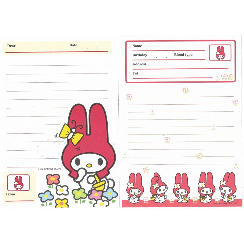 Ano 1997. Kit 2 Papéis de Carta M My Melody Antigo (Vintage) Sanrio