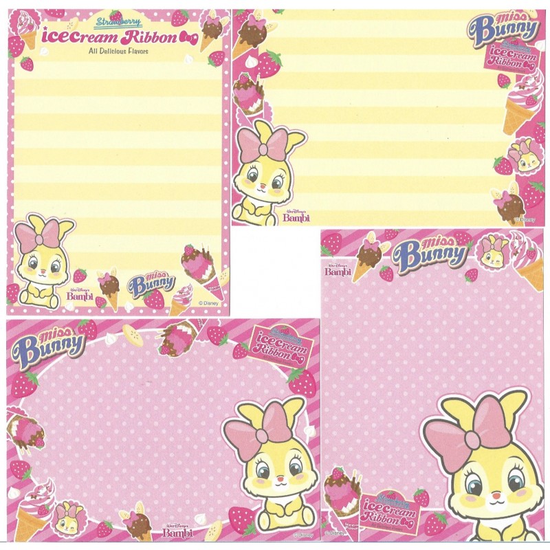 Kit 4 NOTAS Miss Bunny Ice Cream Ribbon Strawberry Disney Sun-Star