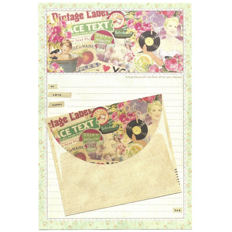 Conjunto de Papel de Carta Importado Vintage Label (CVD)