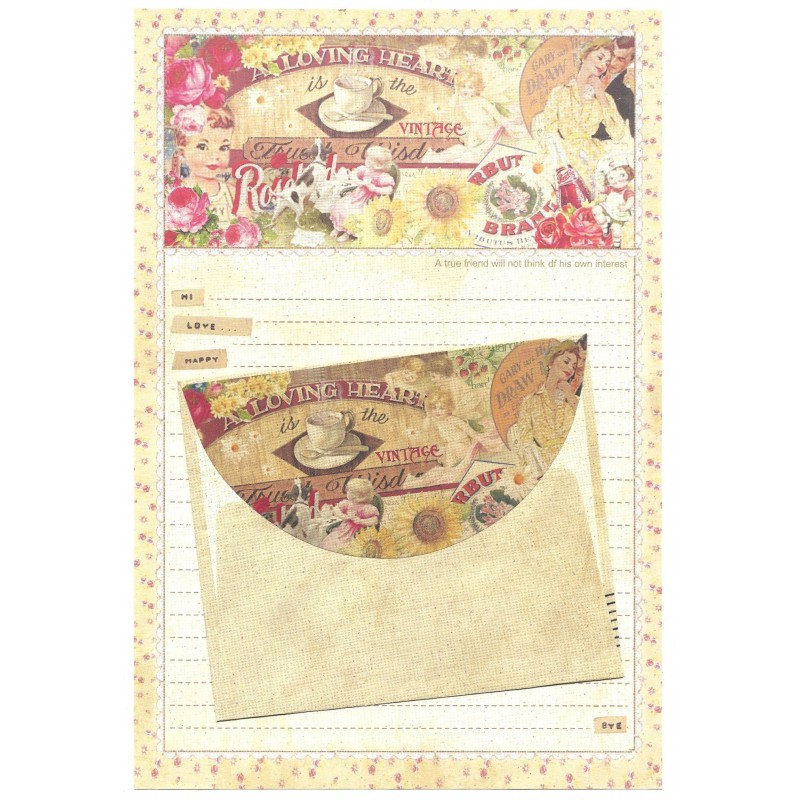 Conjunto de Papel de Carta Importado Vintage Label (CRE)