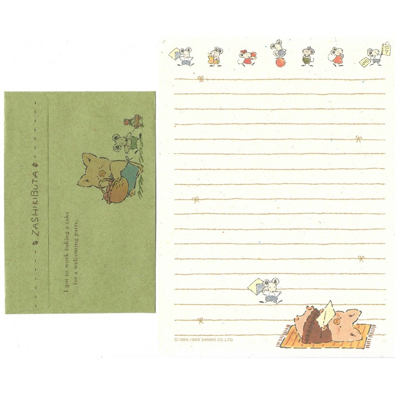 Ano 1989. Conjunto de Papel de Carta Zashikibuta CVD Vintage Sanrio