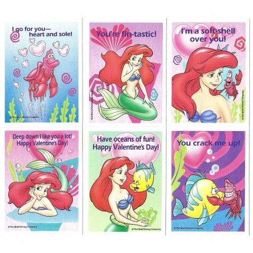 Kit 9 Mini-Cartões de Mensagem Valentines Importado The Little Mermaid