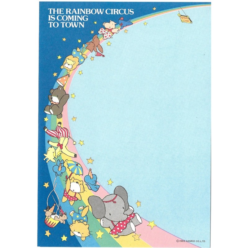 Ano 1983. Papel de Carta Antigo AVULSO The Rainbow Circus AZ (Vintage) Sanrio