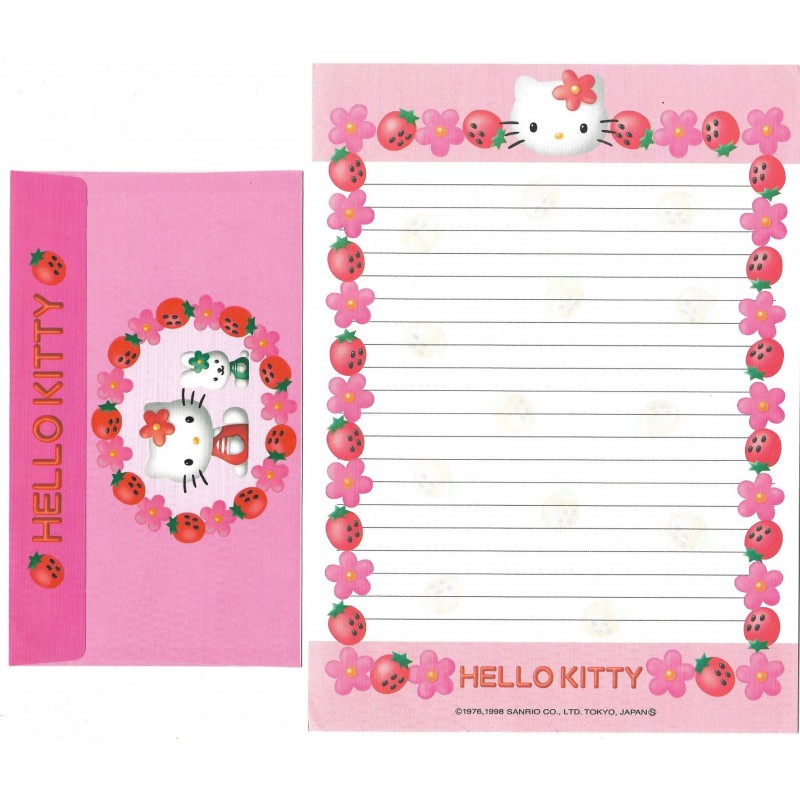Ano 1998. Conjunto de Papel de Carta Kitty Strawberry CRS Sanrio